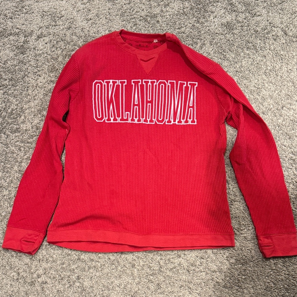 Red Oklahoma Long Sleeve Waffle Shirt